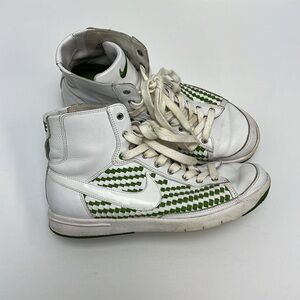 Vintage Nike Blazer Mid Sneakers Green White Woven Leather Retro Womens Size 6